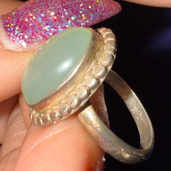 Vintage Sterling Silver Navajo Green Flourite Cabochon Oval Ring Sz 8 $229 - Picture 8 of 8